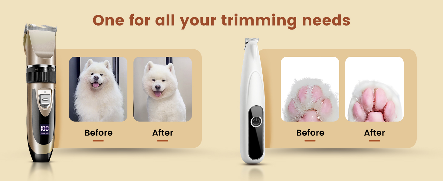 Машинка для стрижки собак 2 в 1 з тримером для лап, тиха, з LED-підсвічуванням, професійна, Type-C, для малих та великих собак і котів