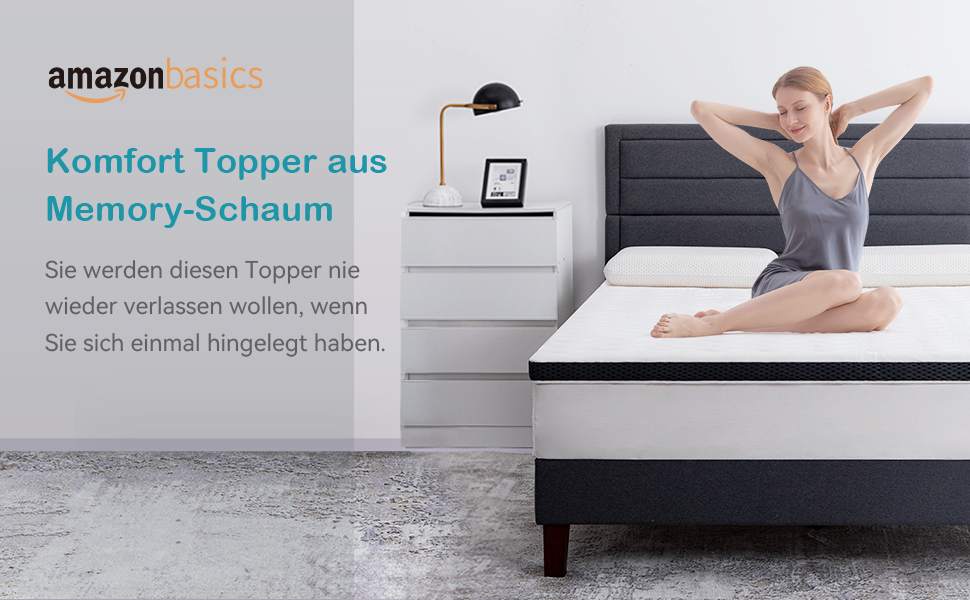 Топер для матраца Amazon Basics з комфортною пам'яттю, плюшевий, білий, 180x200 см, висота 7 см