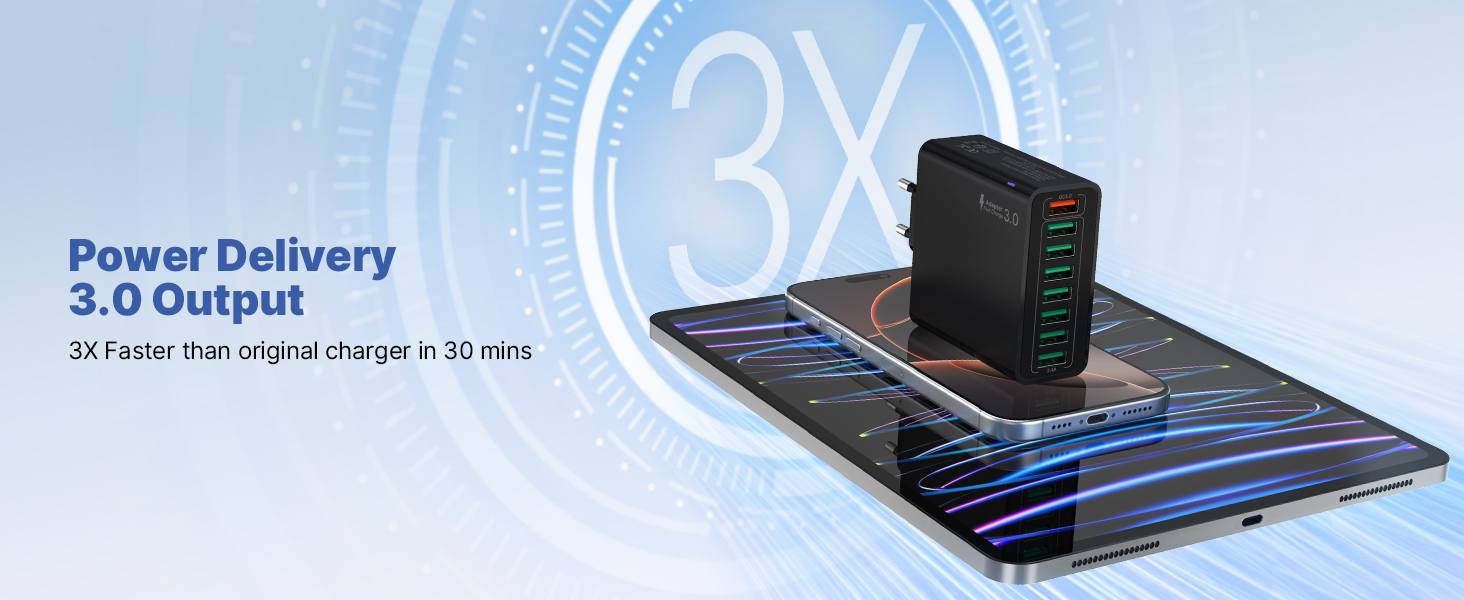 Мережевий адаптер USB з 8 портами та 33W, для iPhone, iPad, Android. Білий