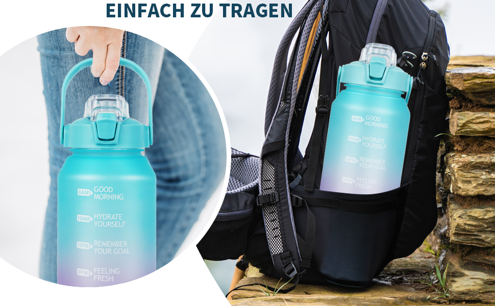 Спортивна пляшка для води 2л Tritan з трубочкою та часовою розміткою, BPA-free, мотиваційна, для фітнесу, спортзалу, туризму