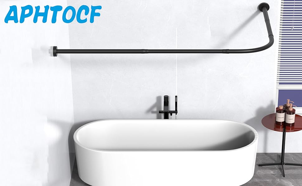 Штанга для душу, штанга для завіси для душу L-подібної форми, розширювана штанга з нержавіючої сталі 304 для ванної кімнати, без свердління (90-130см x 90-130см, Чорний)