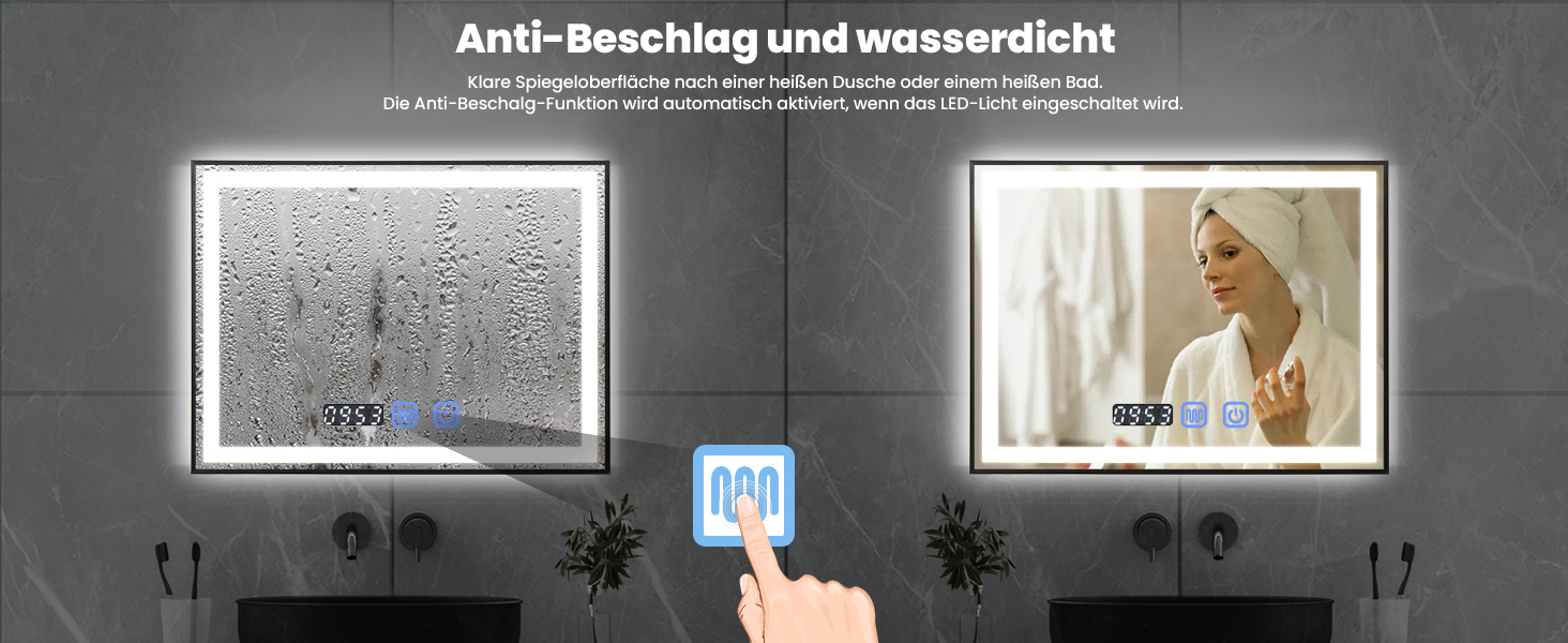 Дзеркало для ванної кімнати YU YUSING 60x80 см з підсвічуванням, проти запотівання, 3 кольори світла, регулювання яскравості, LED, годинник, IP44, металевий каркас, вертикальне, срібне