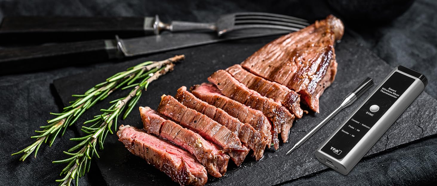 Беспроводний термометр для м'яса TFA Dostmann SMART BBQ 70 м, 14.1515.10 - для гриля/духовки/фритюрниці, миється, чорно-сірий