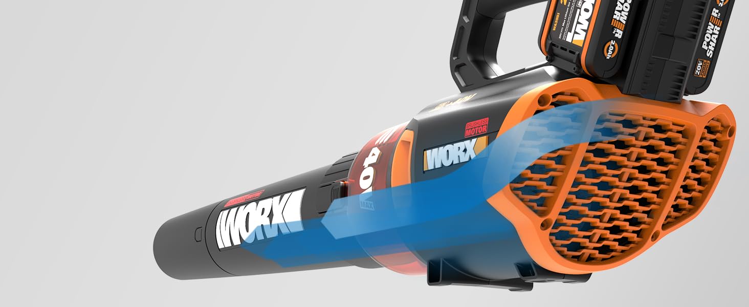 Акумуляторний повітродув WORX WG584E.9 40В, безщітковий двигун, турбінна технологія, 145 км/год, 12 м³/хв, легкий, без акумулятора та зарядки, сумісний з PowerShare