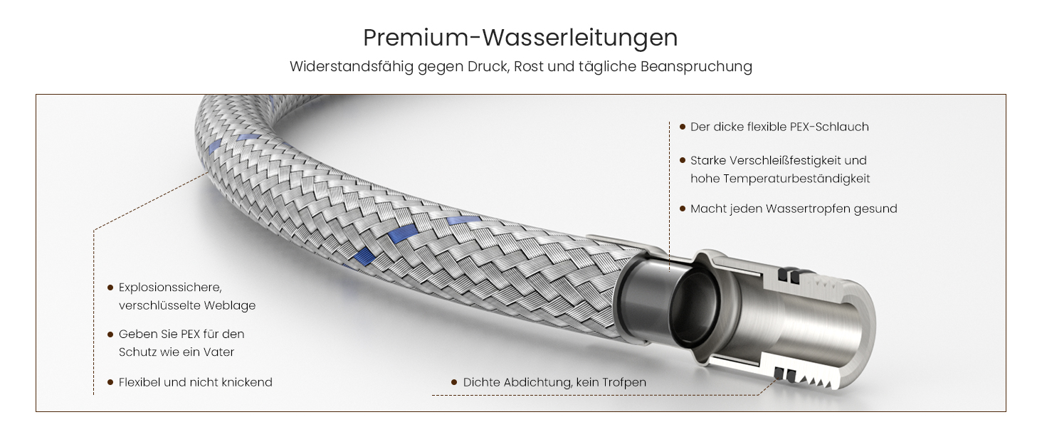 Кухонний змішувач Dayone з висувною лійкою, нержавіюча сталь SUS304, високий тиск, кухонний кран з 2 функціями, поворотна на 360°, для кухні