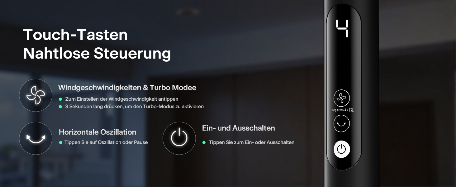 Турбовентилятор PELONIS з пультом керування, дисплеєм, 3D циркуляцією, 36.5dB, 10м повітряний потік, регульована висота 60/111см, 4 швидкості з таймером, знімний захист, поворотний, 92см, чорний