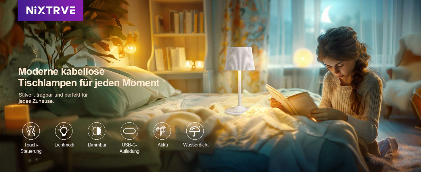 Світлодіодна настільна лампа бездротова з регулюванням висоти, USB-C нічник з 3 режимами освітлення та димером, портативна металева акумуляторна лампа для вітальні, спальні та вулиці (біла)