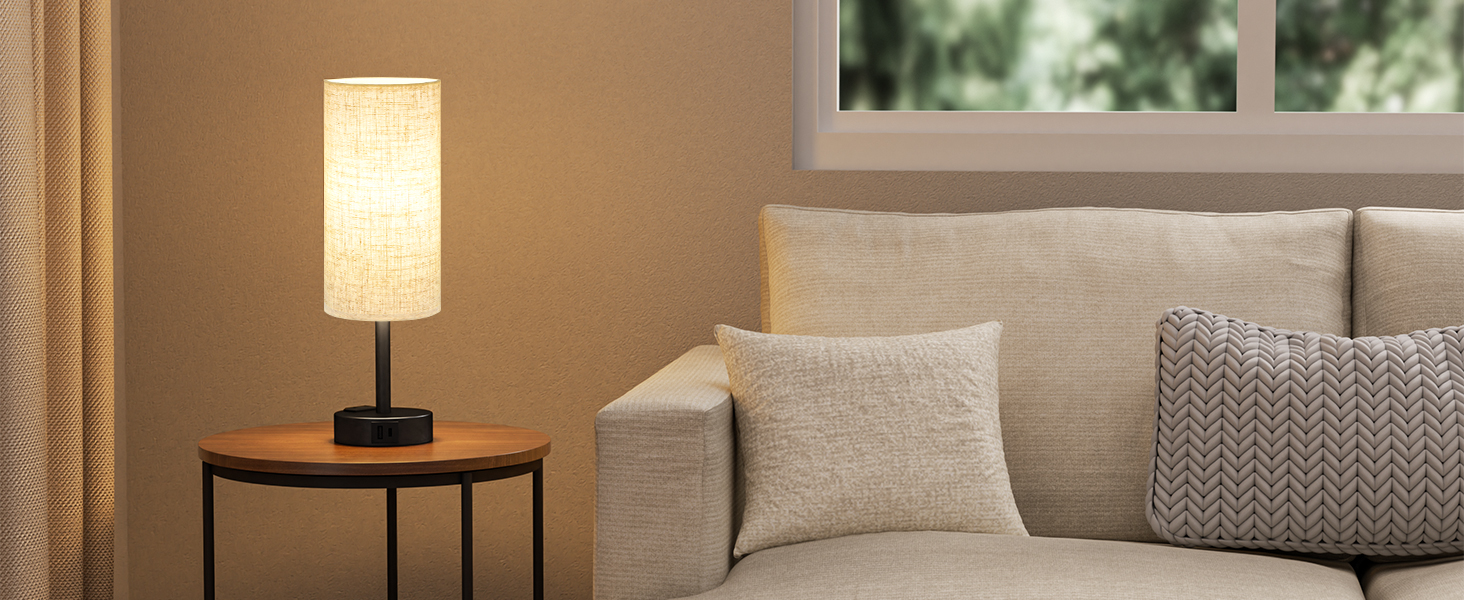 Настільна лампа Kakanuo з торшером, USB-порт, регулювання яскравості, тканинний абажур, для спальні, вітальні, дитячої кімнати, офісу (з лампочкою), білий/бежевий