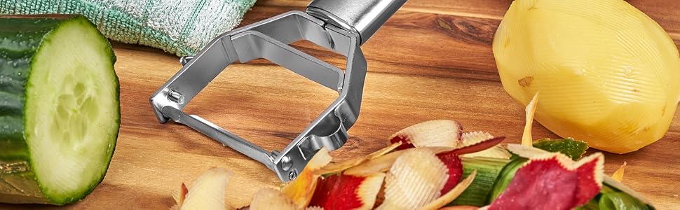 Овочерізка TURBO Turboschäler Combi Plus універсальна (срібно-червона) 4 в 1 для правшів і лівшів з дошкою для нарізки