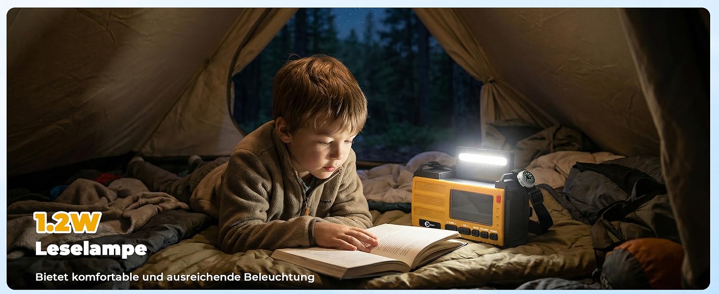 Радіоприймач Esky Kurbelradio з сонячною батареєю, 10000mAh, AM/FM, USB-зарядка, LED-ліхтарик, SOS-сигнал, компас, для кемпінгу та надзвичайних ситуацій, жовтий