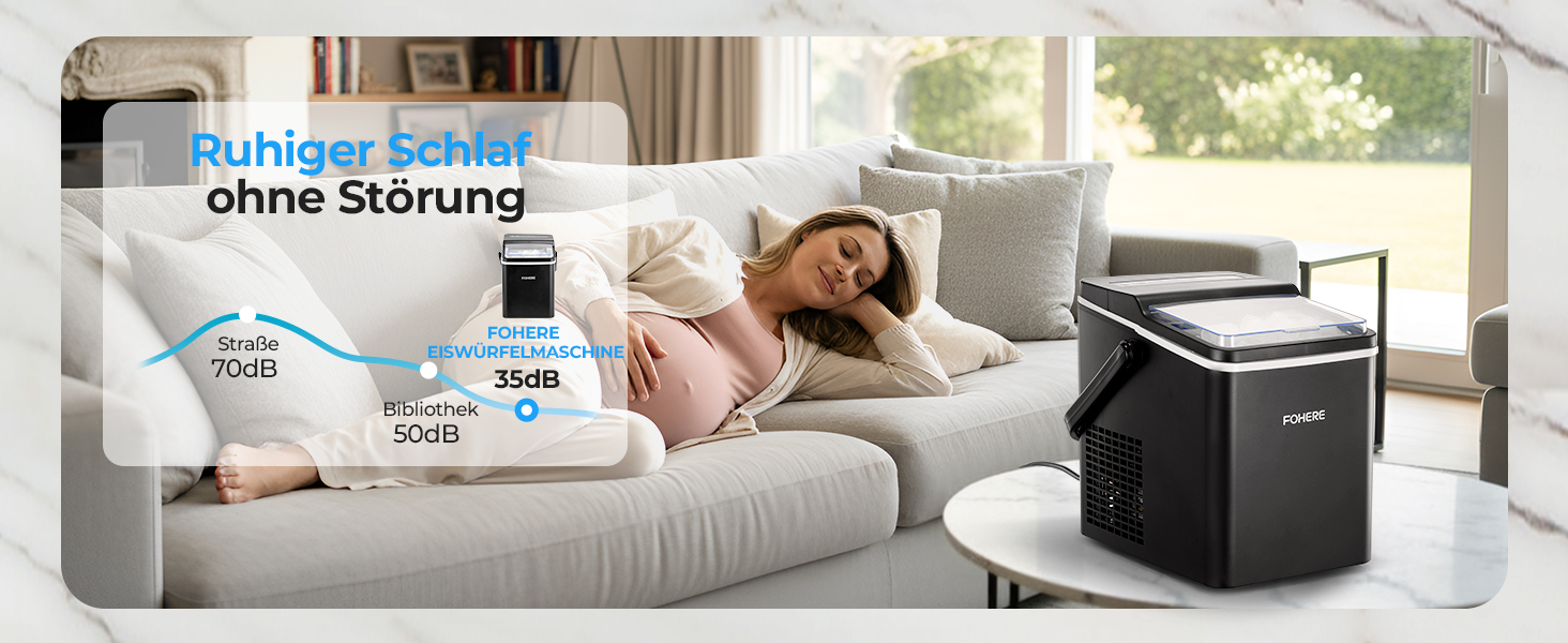 Машина для приготування льоду FOHERE з ручкою, 14 кг/24 год, 9 кубиків льоду за 5 хвилин, 2 розміри, самоочищення, портативна з лопаткою та кошиком – ідеальна для дому, кухні, офісу, кемпінгу, вечірки, RV