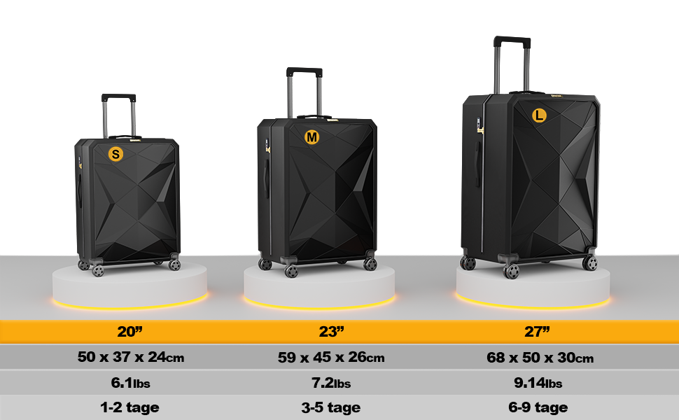 Набір валіз ONAIR 3 шт. (S, M, L) – чорний & золотий, водонепроникний корпус ABS з TSA-замком, тихі колеса, міцний, для подорожей