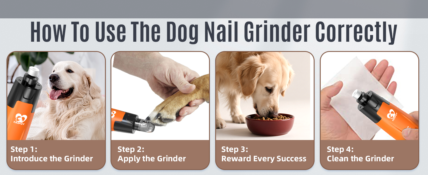 Електричний шліфувальник для собак та котів Casfuy Neue 6-Gang – тиха робота, 7 годин, 2 LED, для собак великих, середніх та малих порід