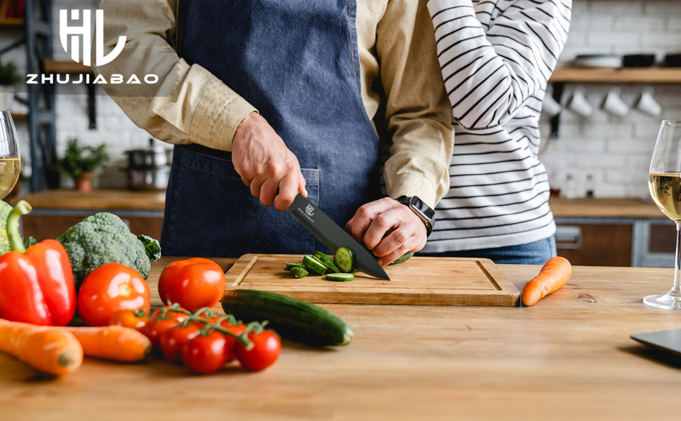Набір кухонних ножів HL Zhujiabao 6 шт. з підставкою, професійний, нержавіюча сталь, антипригарне покриття, подарунковий