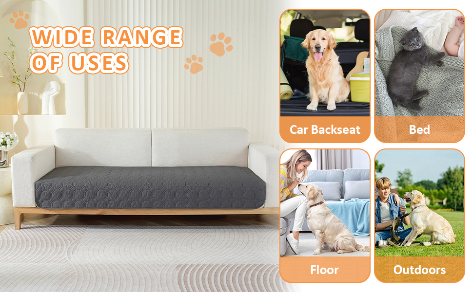Водонепроникний килимок для собак, 76 x 178 см, великий, миючий, з антиковзним покриттям, м'який, для великих та маленьких собак, захист меблів, сірий