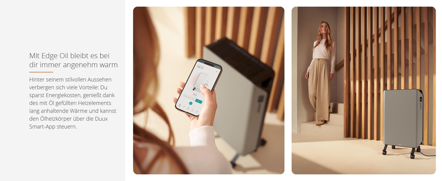 Електричний конвектор Duux Edge Smart 1500W - енергозберігаючий нагрівач для ванної кімнати, з термостатом, для приміщень до 20 м² - сірий