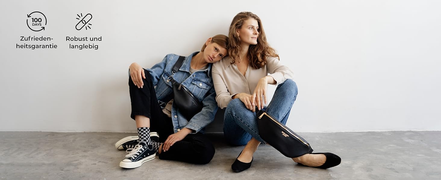 Чоловіча/жіноча поясна сумка Berliner Bags Preiu, шкіряна кросбоді сумка, XL (Чорний / Золотий)