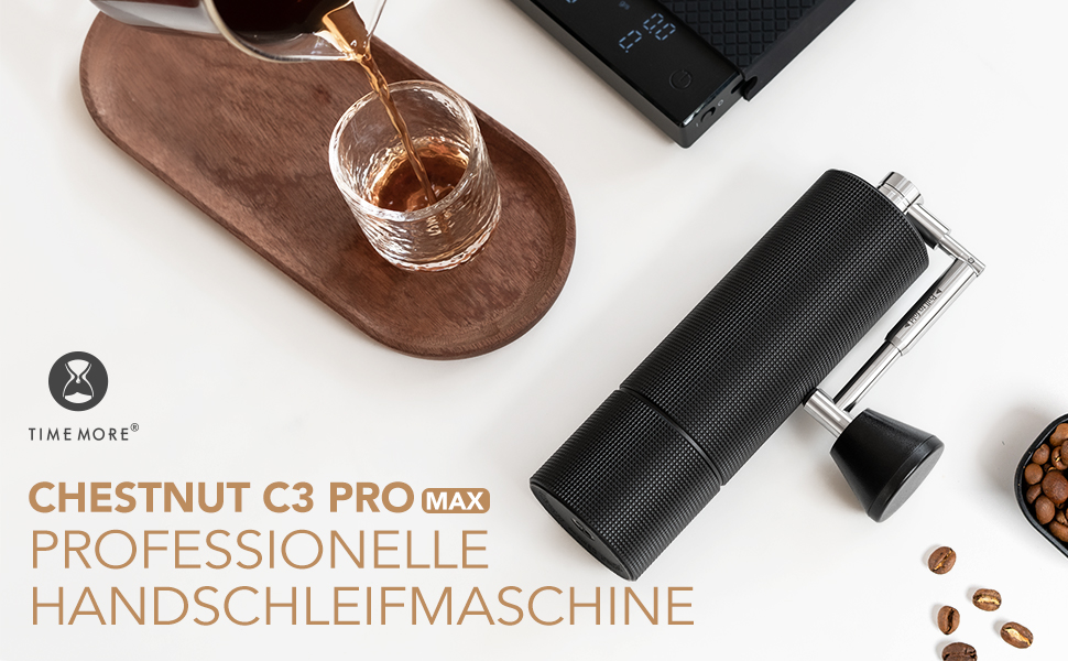 Кавомолка ручна TIMEMORE Chestnut C3 MAX PRO, нержавіюча сталь, конічний жернова, для еспресо та френч-прес, чорний