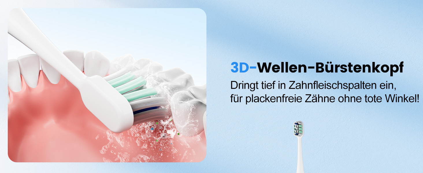 Електрична зубна щітка зі звуковими вібраціями, 5 режимів, таймер 30с, для відбілювання зубів за 2 тижні, 8 змінних насадок з м'якою 3D-щіткою, IPX7, 8 насадок