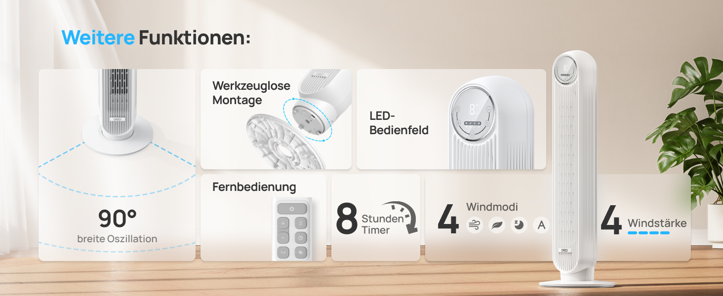 Турбо вентилятор Dreo з DC мотором, 20dB, 11 м дальності, 9 режимів, пульт дистанційного керування, таймер 12 годин, осциляція 90°, для спальні