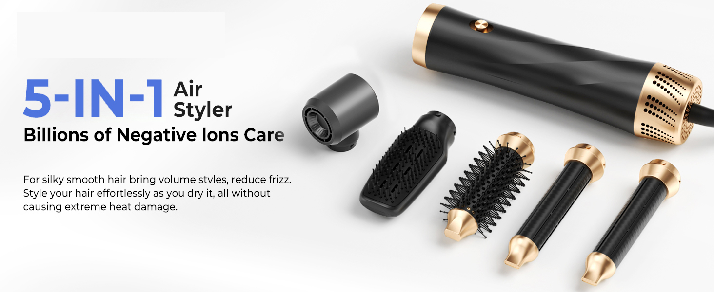 Airstyler 5 в 1: Фен-щітка, плойка, випрямляч для волосся. 1000W, 3 температурні режими, для об'єму, локонів та випрямлення. Білий (Чорний)