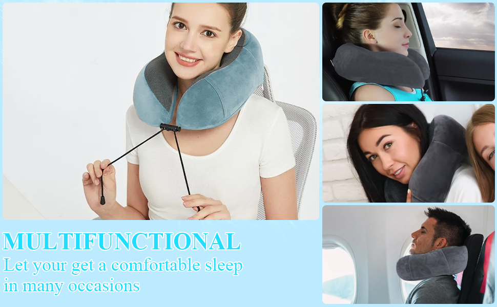 Подушка для шиї у вигляді їжачка Memory Foam для подорожей, дорослі, з навушниками, маскою для очей та сумкою, м'яка, дихаюча, для авто, літака, кемпінгу, офісу, блакитна