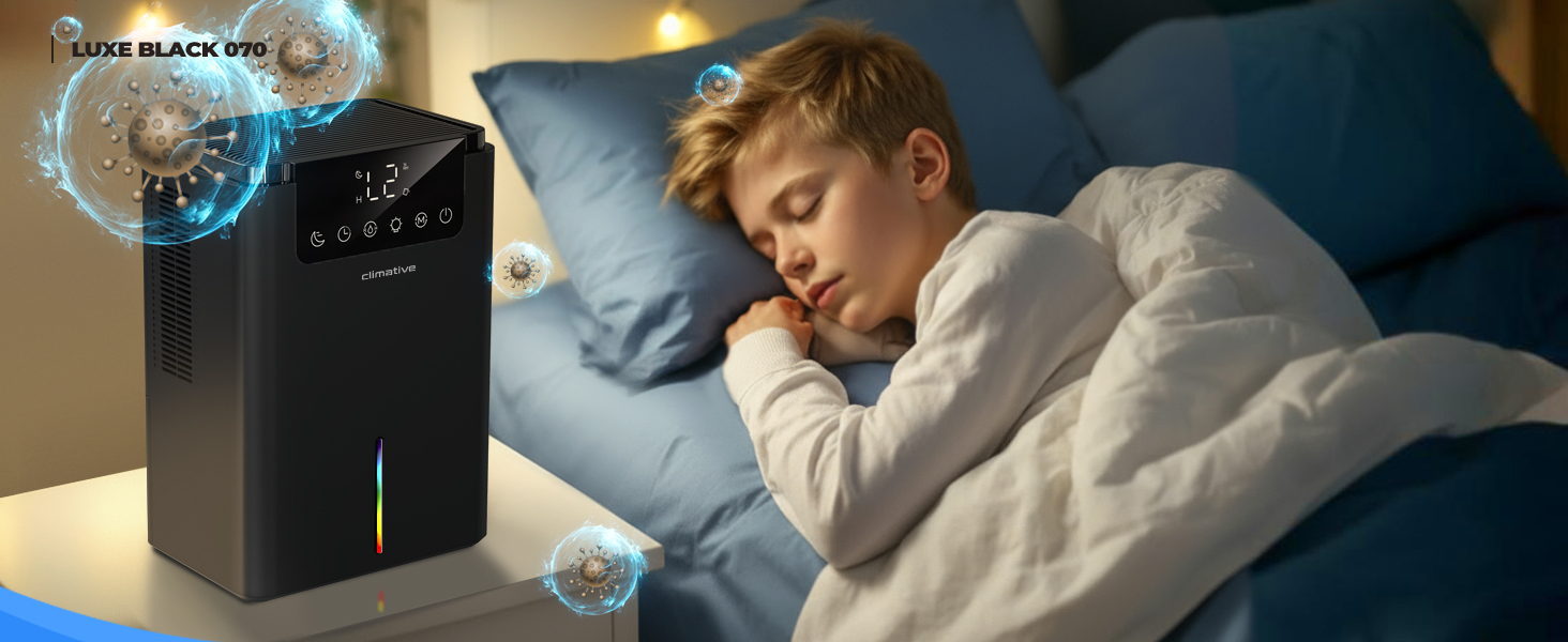 Електричний осушувач повітря Climative ION 12L/24h з Wi-Fi та очищувачем повітря для дому, квартири, ванної кімнати. Захист від вологи та плісняви до 20 м². Чорний Luxe 070