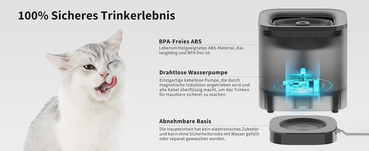 PETKIT CyberTail: Фонтанчик для котів та собак, 1.85л, LED-підсвічування, тихий, бездротова помпа, білий/темно-сірий