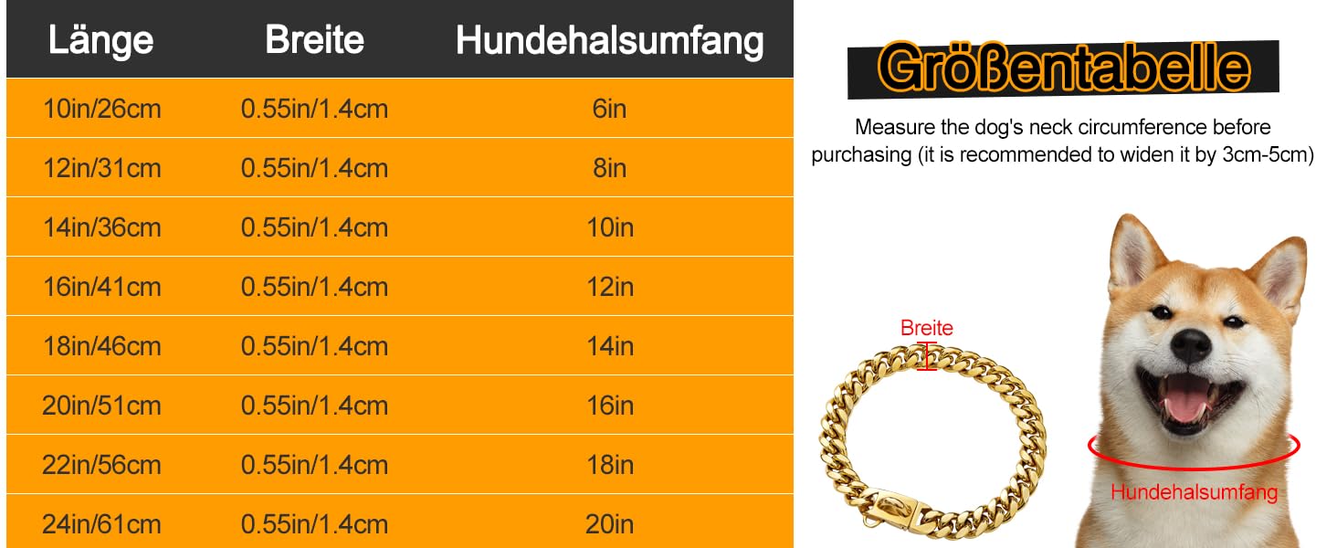 Нашийник для собак Кубинський стиль, нержавіюча сталь, ширина 14 мм, ланцюжок, довжина 26/31/36/41/46/51/56/61 см, золотий, для цуценят, собак маленьких та середніх порід