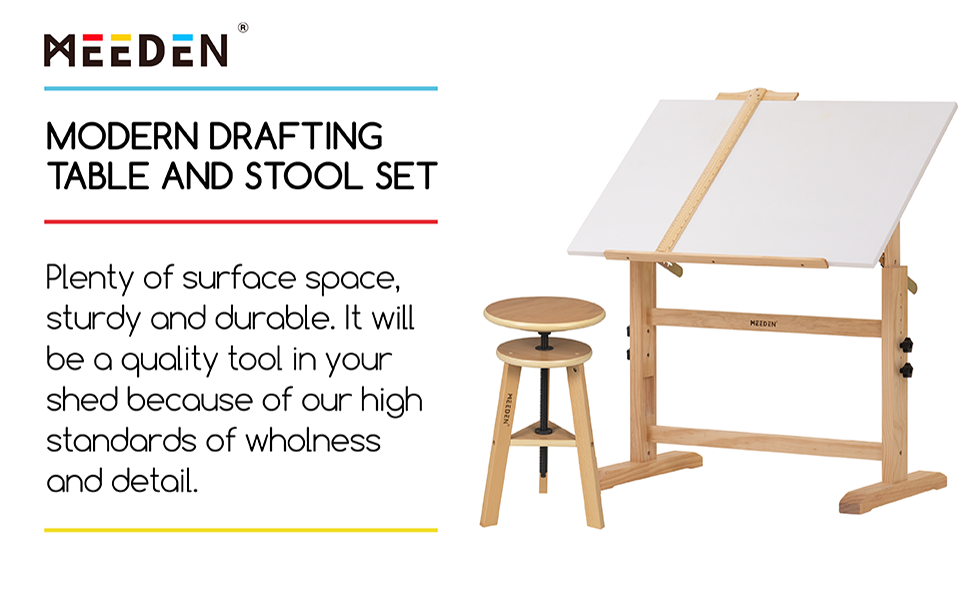 Meeden Adjustable Height Drawing Table with Stool - Artist Easel Table for Studio, Art & Craft Projects
