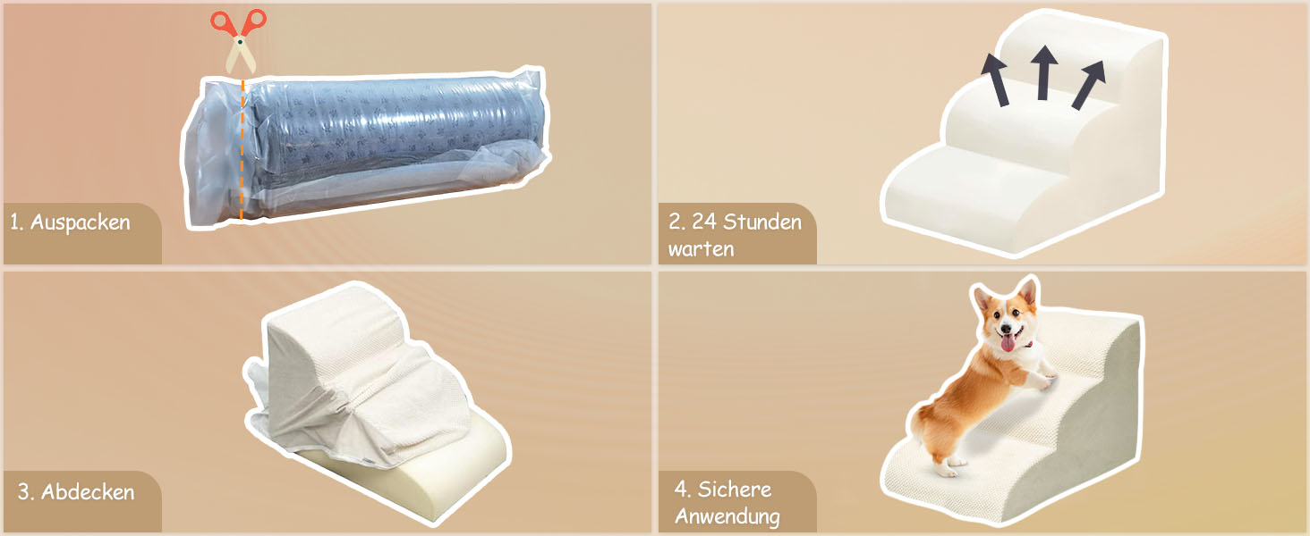 Сходи для собак Niubya, 62 см, 5 сходинок, для котів та собак, для літніх та поранених тварин, знімний чохол, щільна піна (Сірий)