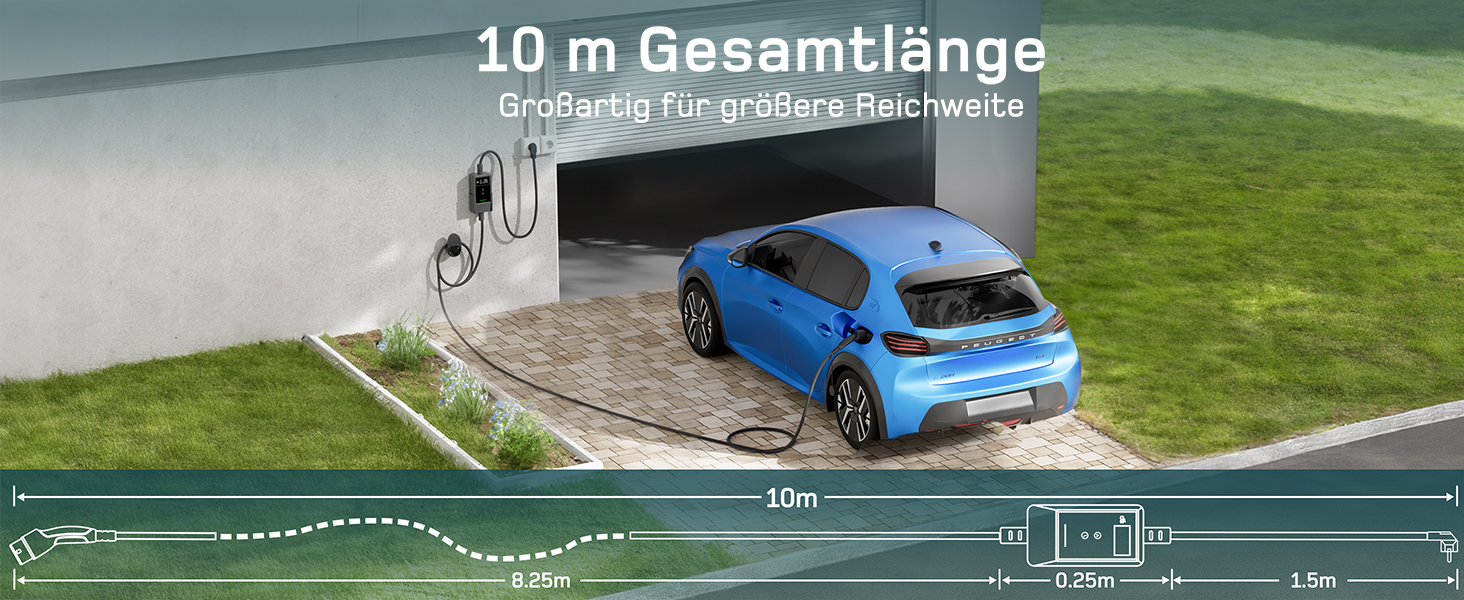 Кабель для зарядки електромобіля Type 2 Schuko 3,7kW, 7м, 6-16A, 1-фазний, з LCD дисплеєм, чорний