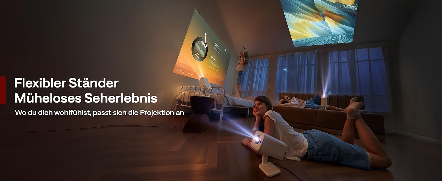 Smart проєктор Aurzen Boom Air Mini Beamer з Google TV та Netflix, 4K, USB-C, Dolby Audio, WiFi, Bluetooth, TOF автофокус, обертовий стійкий, кремовий