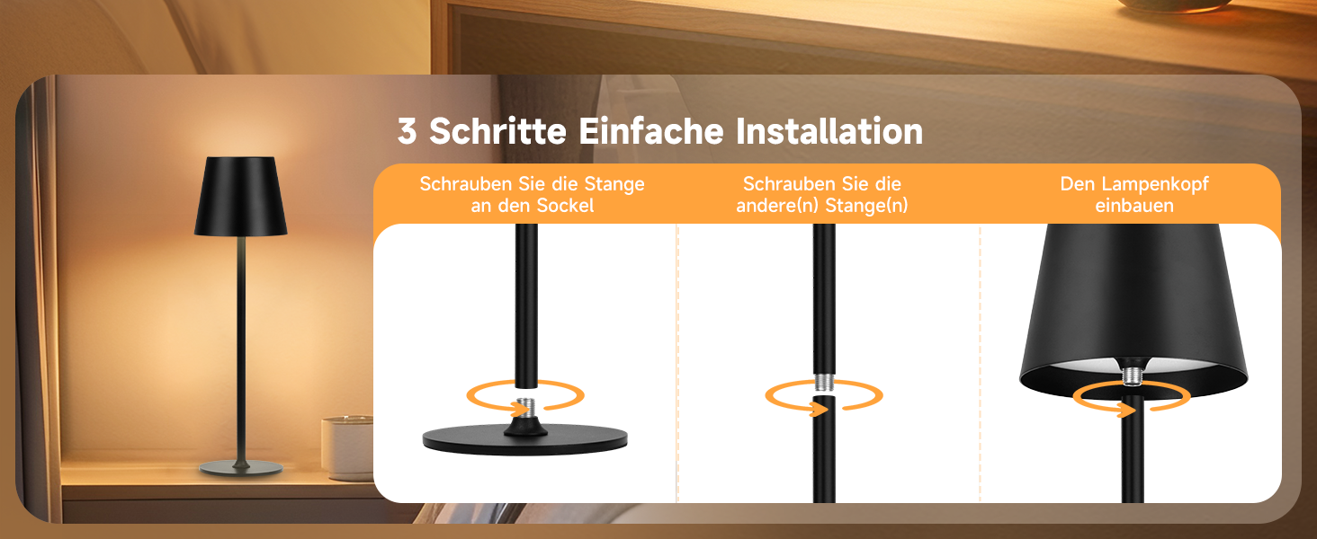 Бездротові LED-лампи настільні, перезаряджаються, 2 шт., 3000K, RGB, USB-C, 5500mAh, вологостійкі, чорні