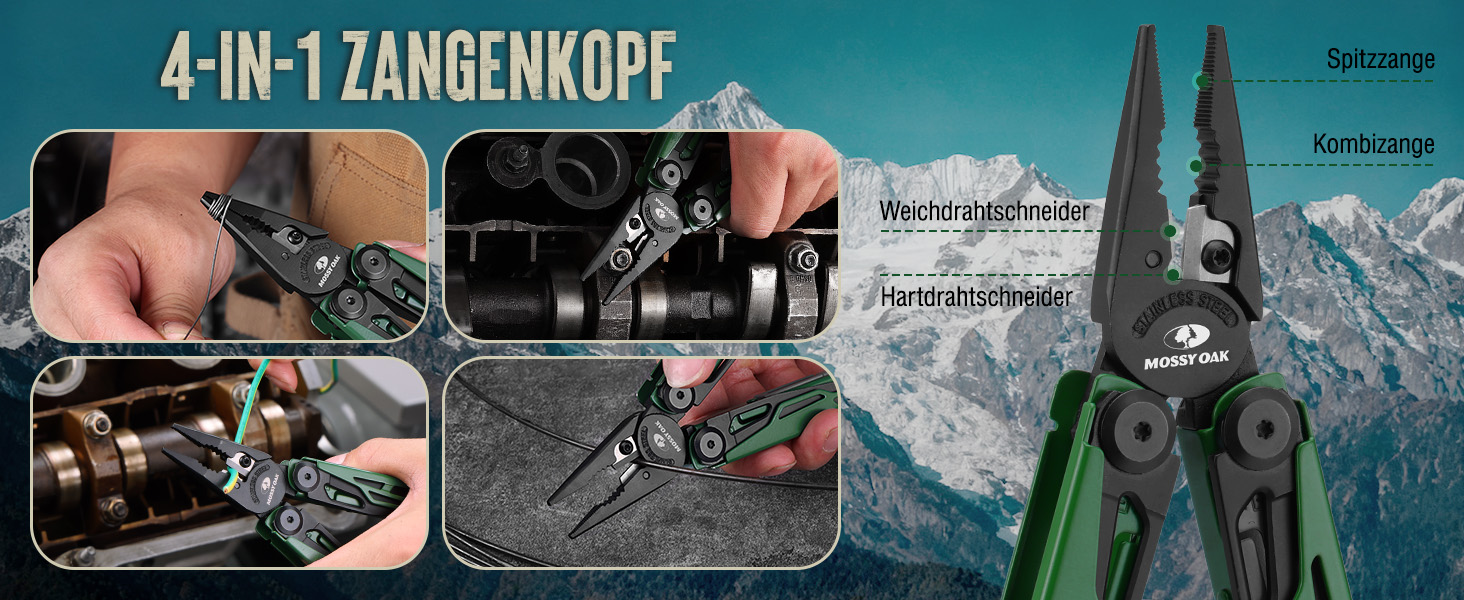 Мультитул Mossy Oak 27-в-1: мультиінструмент, плоскогубці, ніж, набір біт, для кемпінгу, ремонту, з чохлом