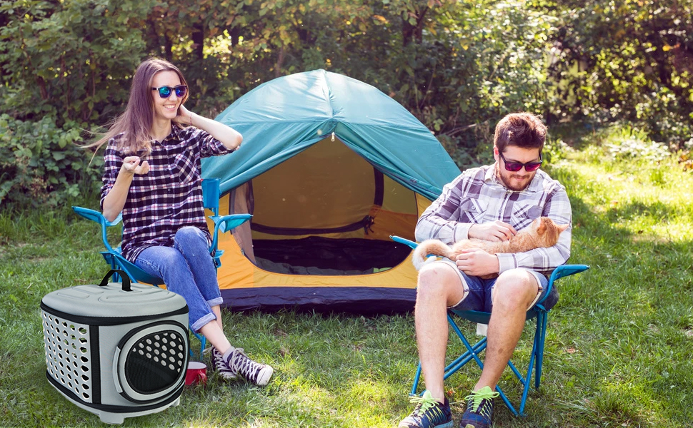 Складана переноска для кота, переноска для кота/маленьких собак, переноска з м'яким дном (сіра)