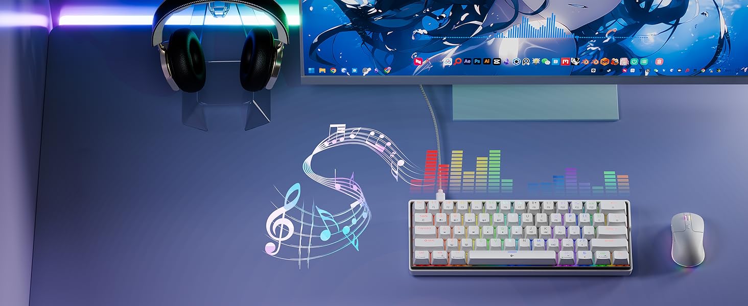 KEMOVE K61SE - Механічна ігрова клавіатура: 61 клавіша, Red Switch, RGB, Anti-Ghosting, US-Layout, для PC, білий корпус