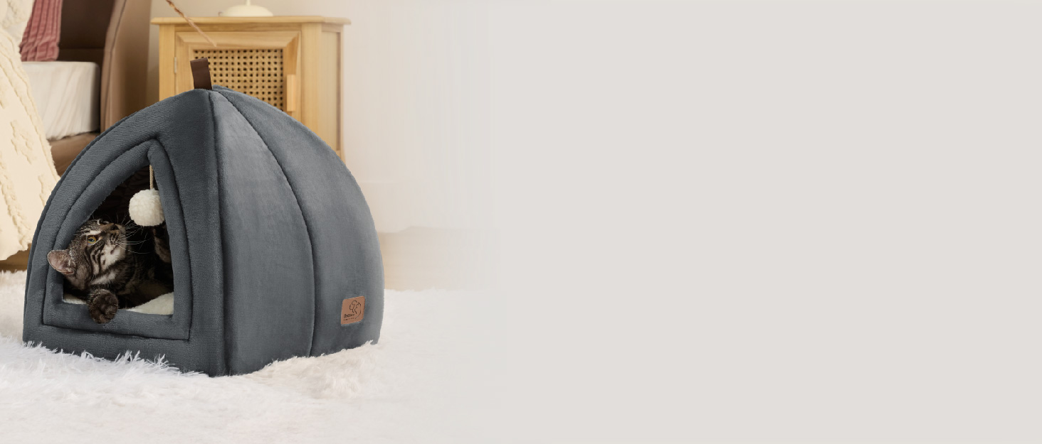 Ліжко для котів Bedsure Kamel - велика хатинка для котів, складане ліжко з подушками, будиночок для кошенят, маленьких та середніх тварин, м'яке та тепле котяче ліжко для дому, 40x40x40 см (L 38 x B 38 x H 38 см, сірий фланель)