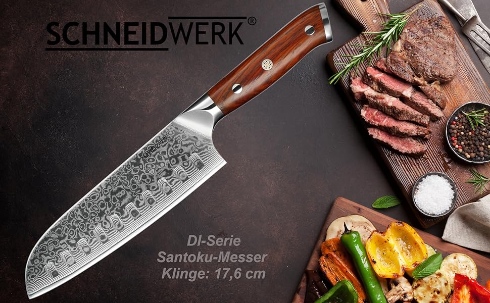 Кухонний ніж Santoku з дамаської сталі 17,6 см, 67 шарів, надгострий, нержавіючий Damaszener DI-серія