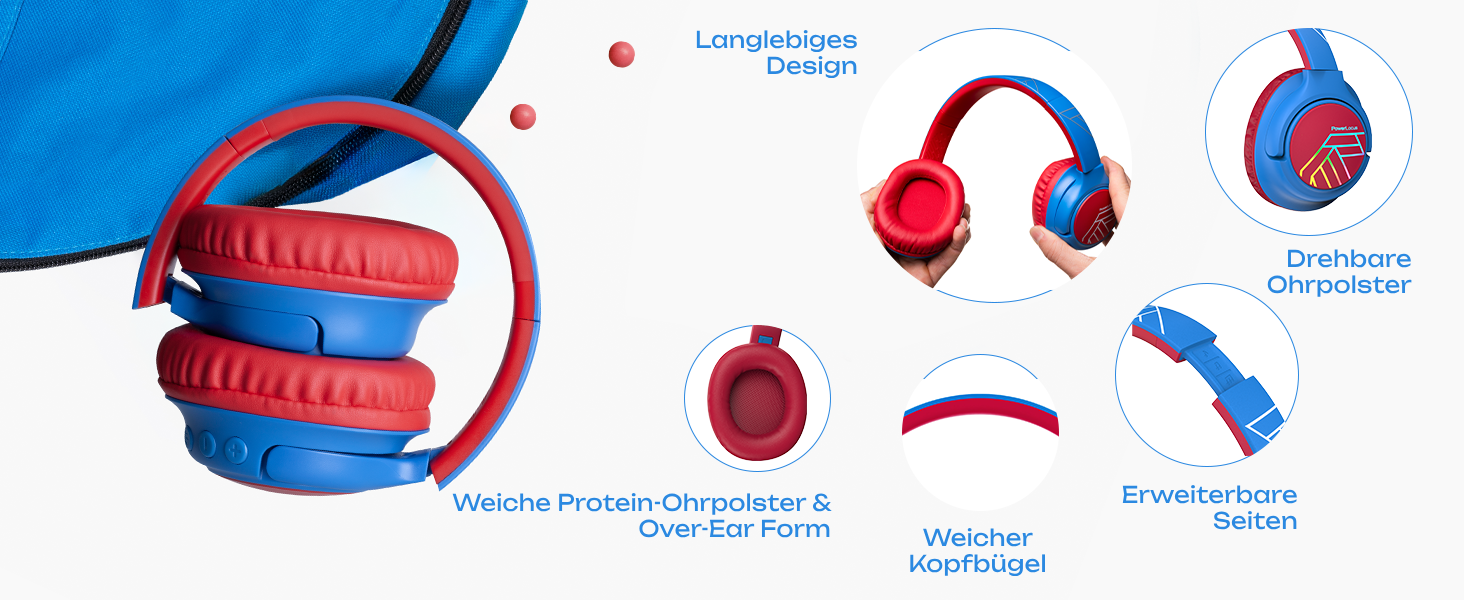 Дитячі навушники PowerLocus Bobo Bluetooth з обмеженням гучності, LED-підсвічуванням, складні, з мікрофоном (фіолетовий)