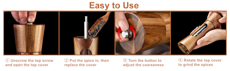 Дерев'яна мельниця для солі та перцю з підставкою, ручна, з регульованим керамічним жорном, 20 см