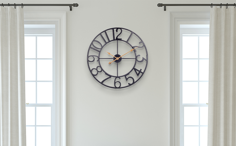 Large European-Style Industrial Vintage Wall Clock with Roman Numerals, Silent No Ticking Sounds Metal Wall Clock, Decorative Wall Clock for Living Room, Kitchen, Bedroom - (Black Arabic, 76cm)