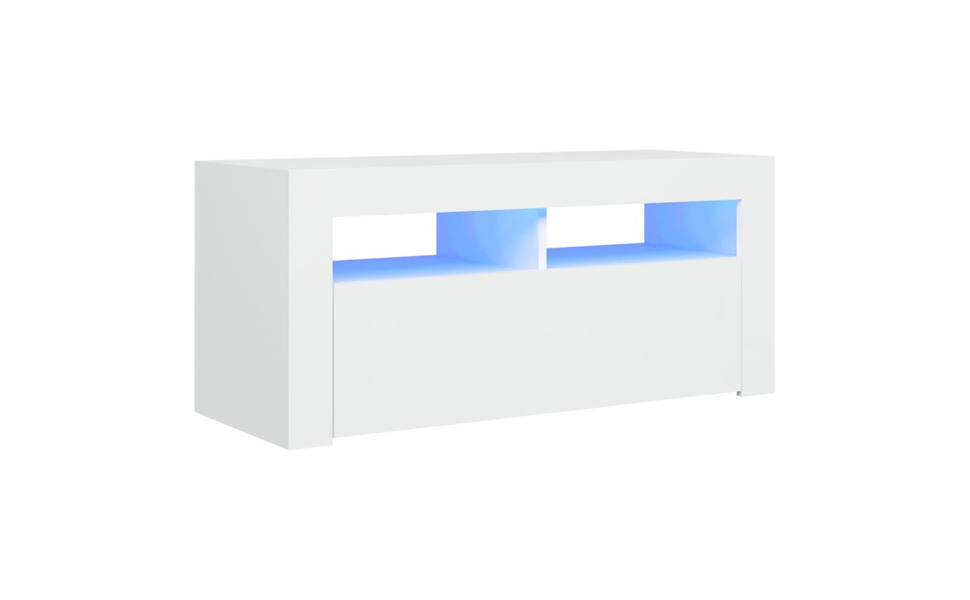 ТВ тумба vidaXL з LED підсвіткою, глянцева біла, 90x35x40 см, низька шафа для телевізора, медіатумба, HiFi меблі