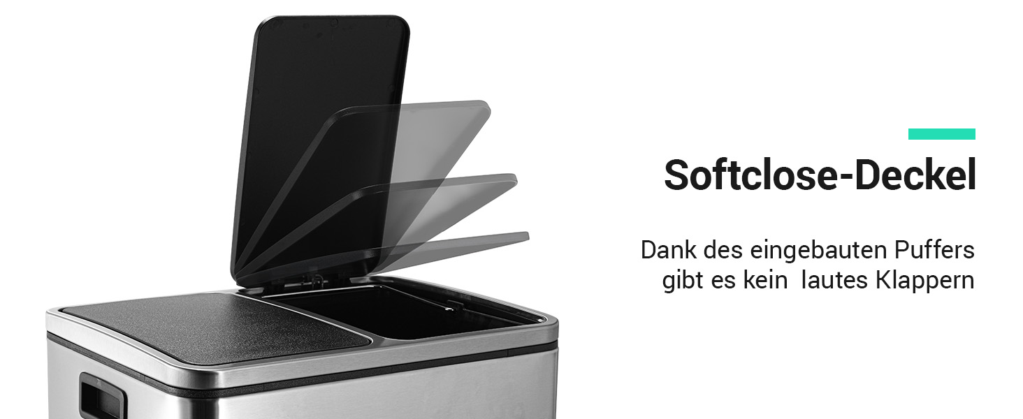 Відро для сміття LIFERUN з двома відсіками, 2 x 15 літрів, з нержавіючої сталі, м'яке закриття кришки, знімний внутрішній відро, ручки, відро для сміття з педаллю, для квартири, маленької сім'ї, сріблястого кольору