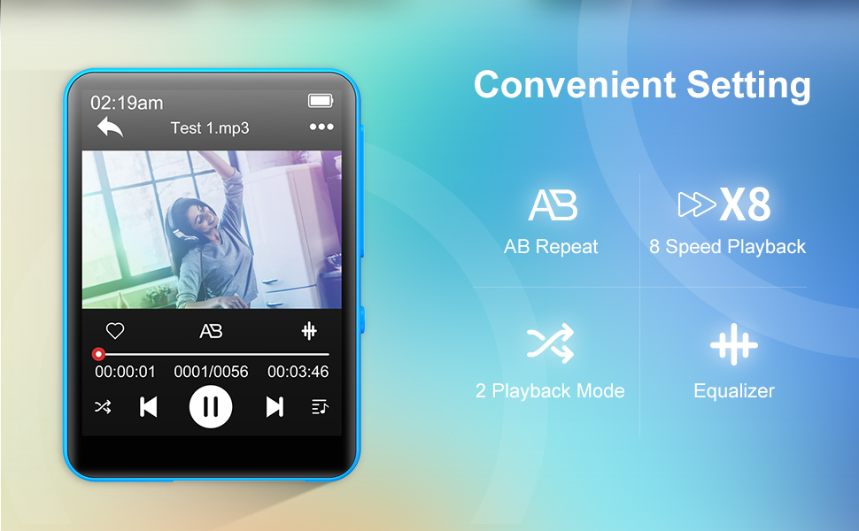 MP3 плеєр 64GB Bluetooth 5.3 HiFi з металевим корпусом, радіо FM, диктофон, сенсорний екран 2.4