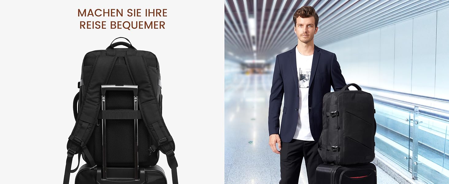 Рюкзак LOVEVOOK 30-40L для подорожей, чорний, з відділенням для ноутбука 17.3 дюйма, антикрадійний, ручна поклажа, розширюваний