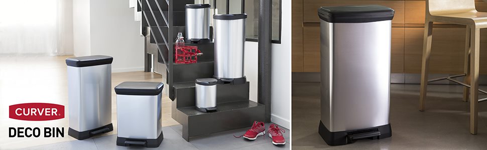 Сміттєвий кошик Curver Deco Bin Metallic's на 50 л з педаллю, пластиковий, сріблястий