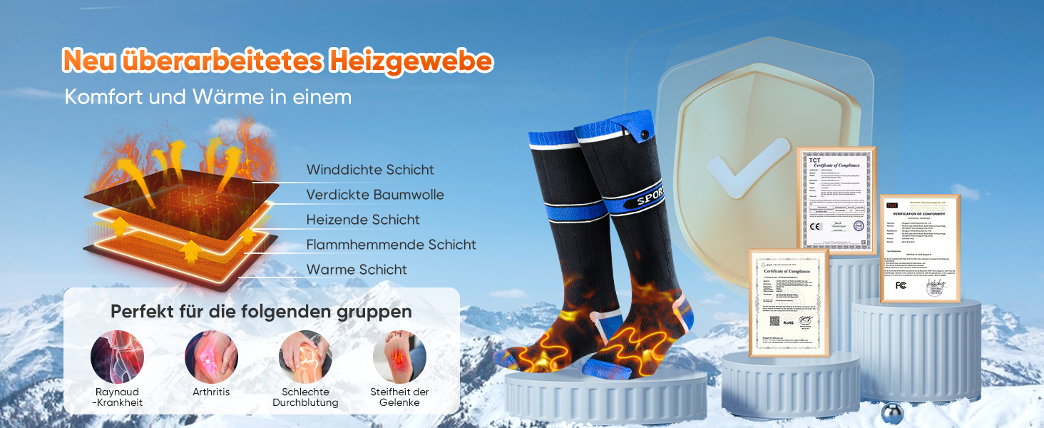 Гріючі шкарпетки 2026 Upgraded з акумулятором 5000mAh*2, 3 режими нагріву, 360° обігрів, для жінок та чоловіків, для катання на лижах, полювання, походів, миючіся, універсальний розмір, блакитні