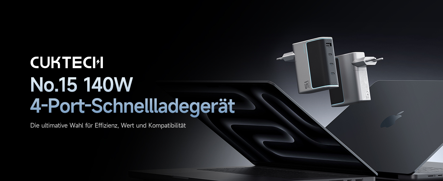 Зарядний пристрій CUKTECH 140W USB-C з кабелем, PD Fast Charger 4-port для ноутбука, MacBook, iPad, Samsung Galaxy, iPhone, Steam Deck