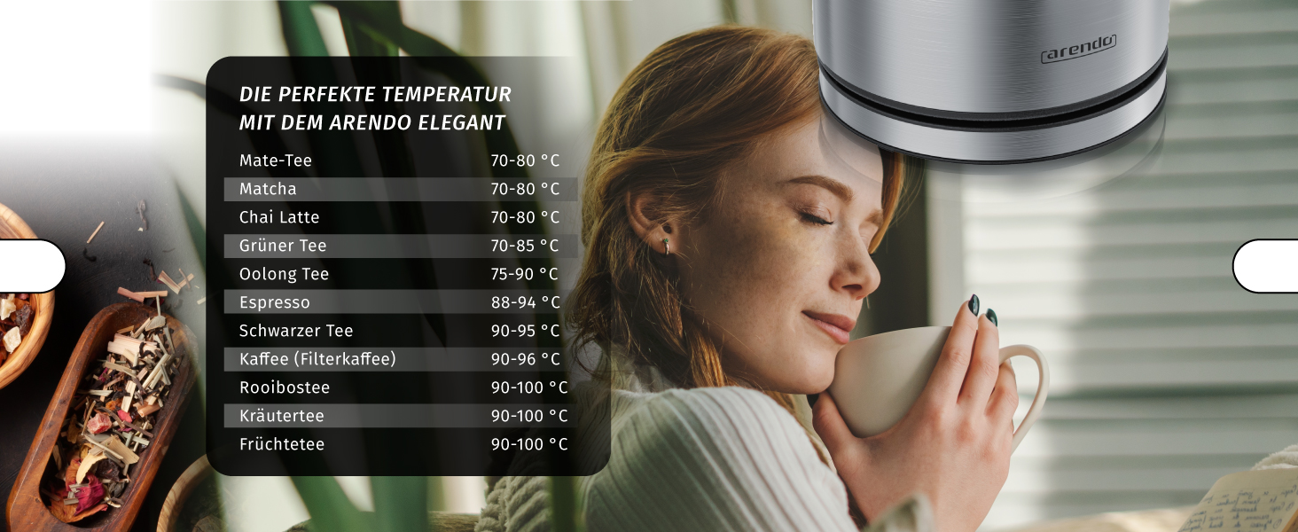 Електричний чайник Arendo з регулюванням температури 35-100°C, LED дисплей, функція підігріву дитячого харчування 40°C, автоматичне відкриття кришки, 1.7 л